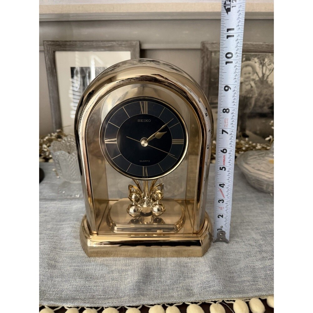Seiko Rotating Pendulum Gold Mantle Clock Japan QQZ189G  Tested Works Clean - Picture 8 of 9